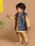 Vastramay SISHU Boy's Gold-Toned & Blue Color Woven Design Nehru Jackets